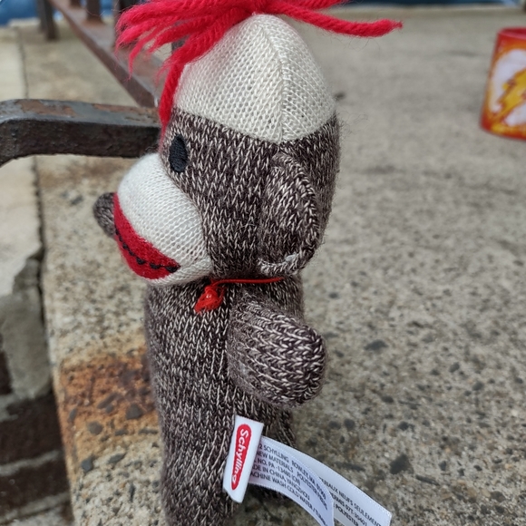 •Schylling Sock Monkey Yarn Red Hair 7" Brown Plush Stuffed Animal Baby Doll - Picture 5 of 12